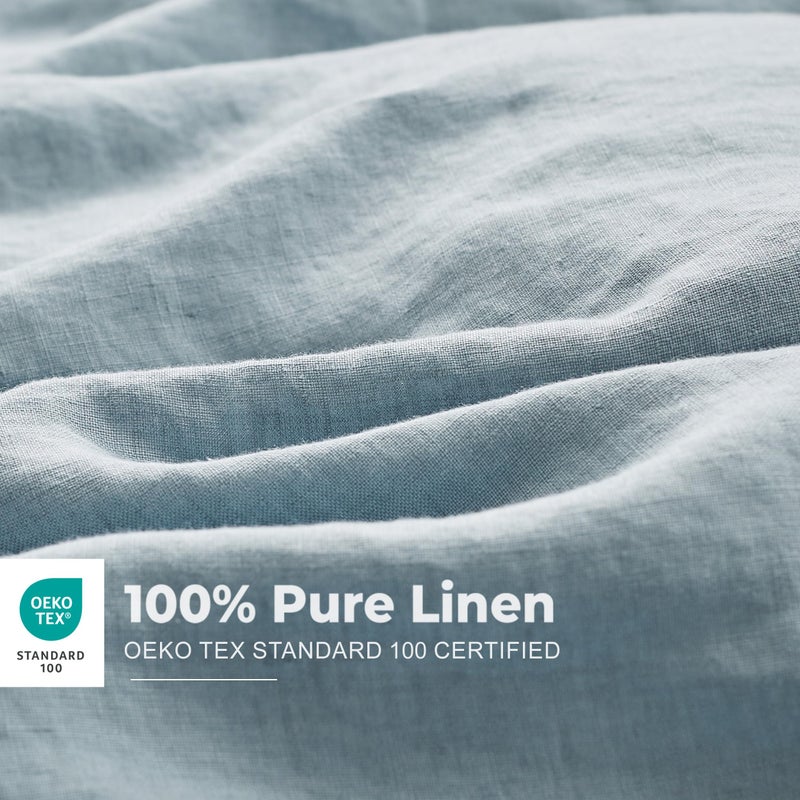 Simple&Opulence 100% Washed Linen Duvet Cover Set with Embroidered,3 Pieces Soft Farmhouse Comforter Set with Button Closure,1 Duvet Cover and 2 Pillowshams(King,Dusty Blue) - Image 2